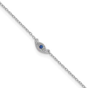 Sterling silver Dainty blue CZ Evil Eye Anklet 10"
